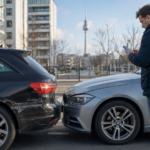Fahrzeughalter dokumentiert einen Autounfall in Berlin mit sichtbarem Fahrzeugschaden